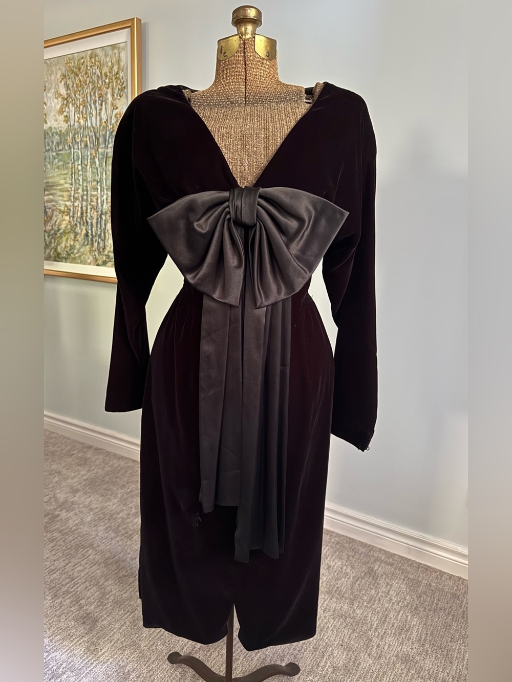Vintage 80s Maggie London Velvet Bow Cocktail Dress Size 14